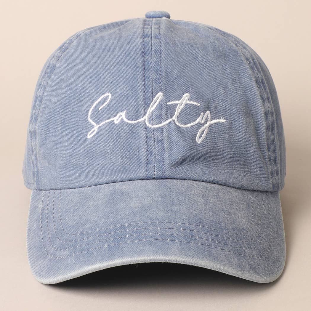 Salty Lettering Embroidery Baseball Cap: One Size / HOT PINK