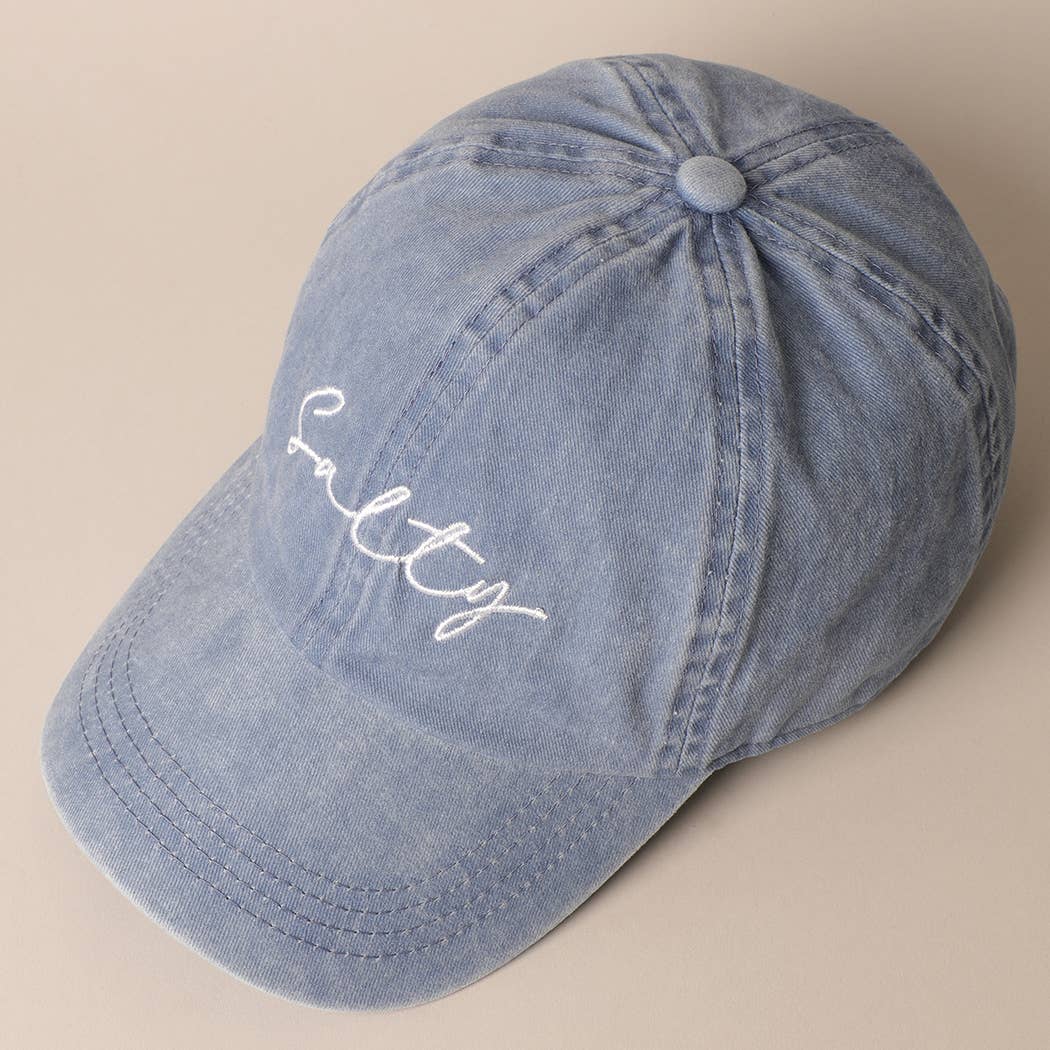 Salty Lettering Embroidery Baseball Cap: One Size / DENIM BLUE