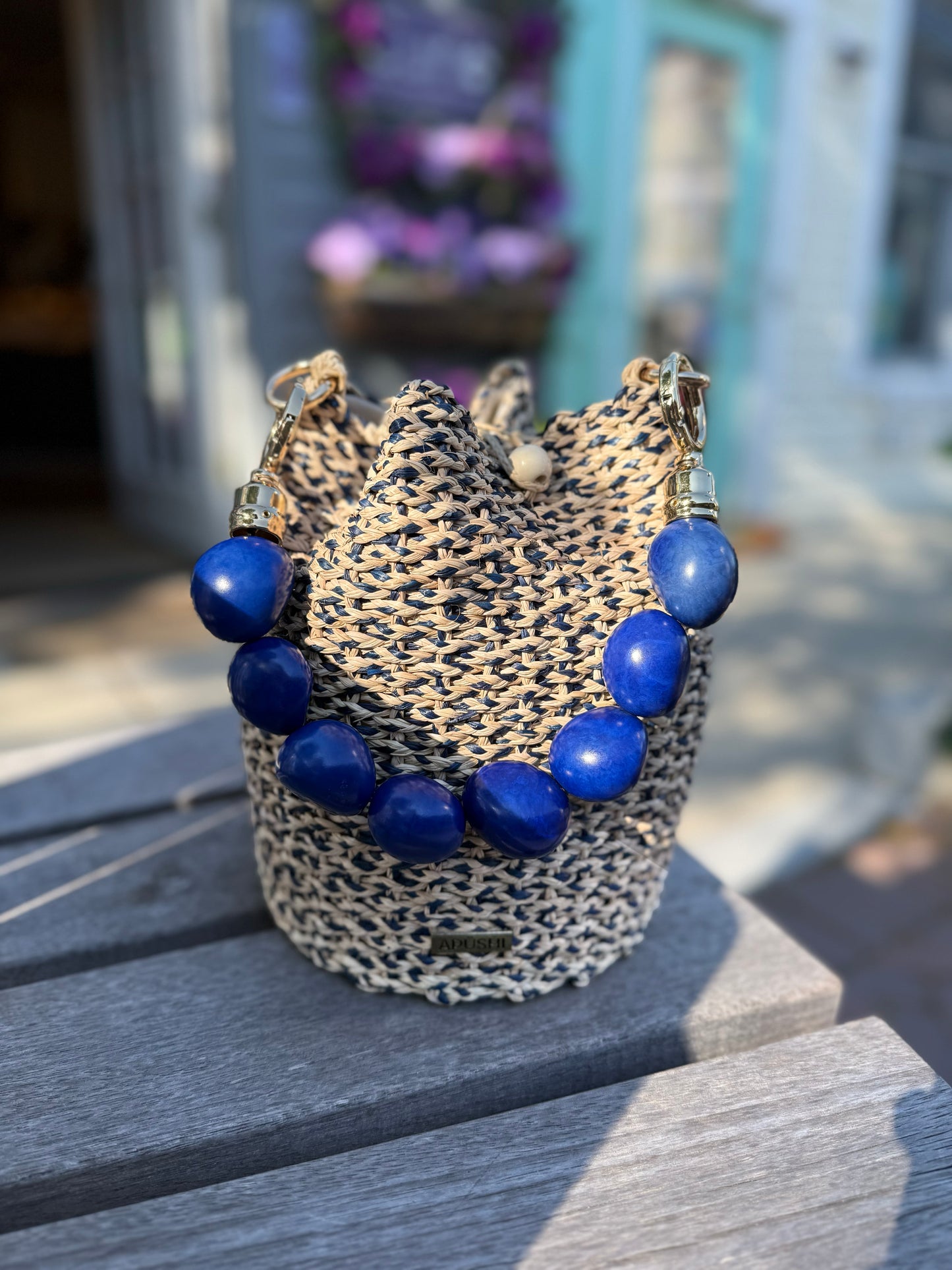 Iraca Palm Mini Tote: Blue