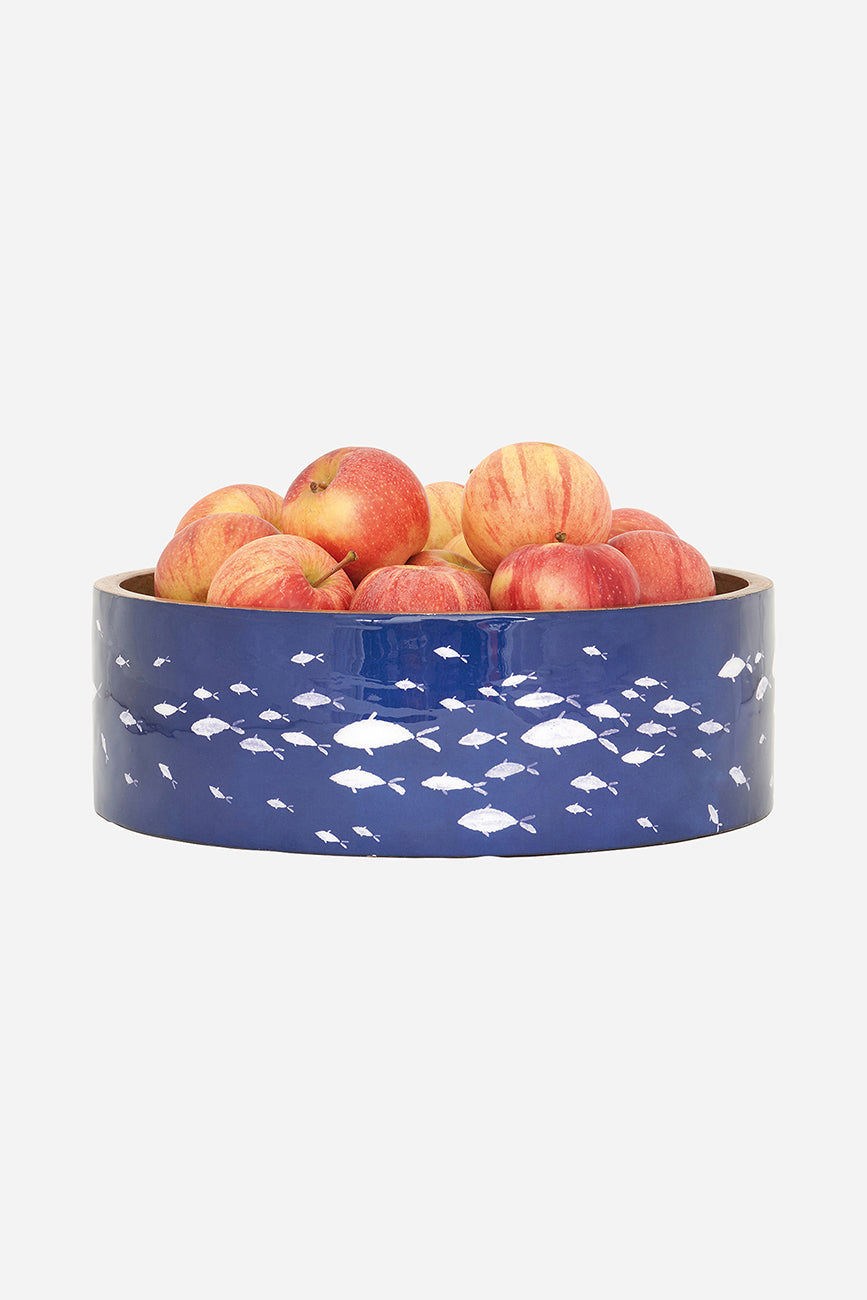 School of Fish Enameled Wooden Bowl