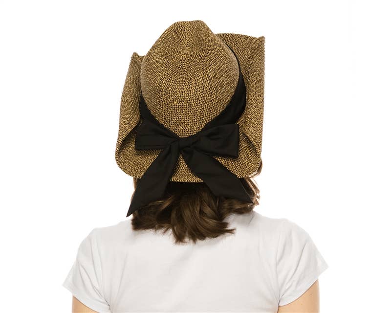 Packable Straw Cowgirl Hat W/ Bow - 2 Colors: Natural/Blush