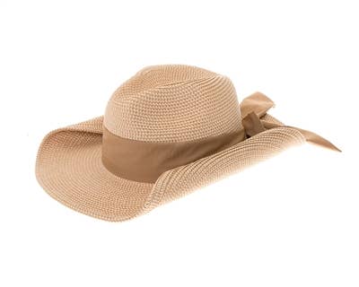 Packable Straw Cowgirl Hat W/ Bow - 2 Colors: Natural/Blush