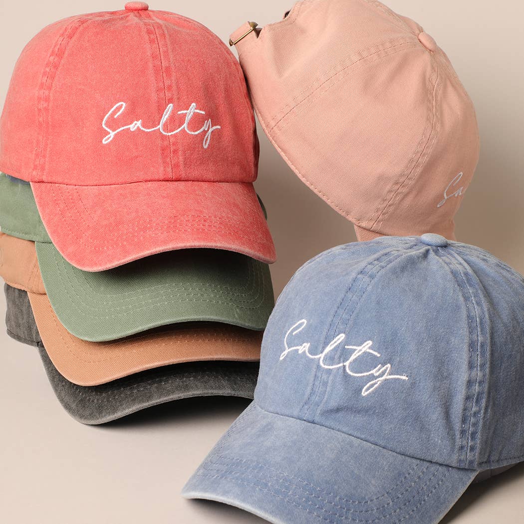 Salty Lettering Embroidery Baseball Cap: One Size / HOT PINK