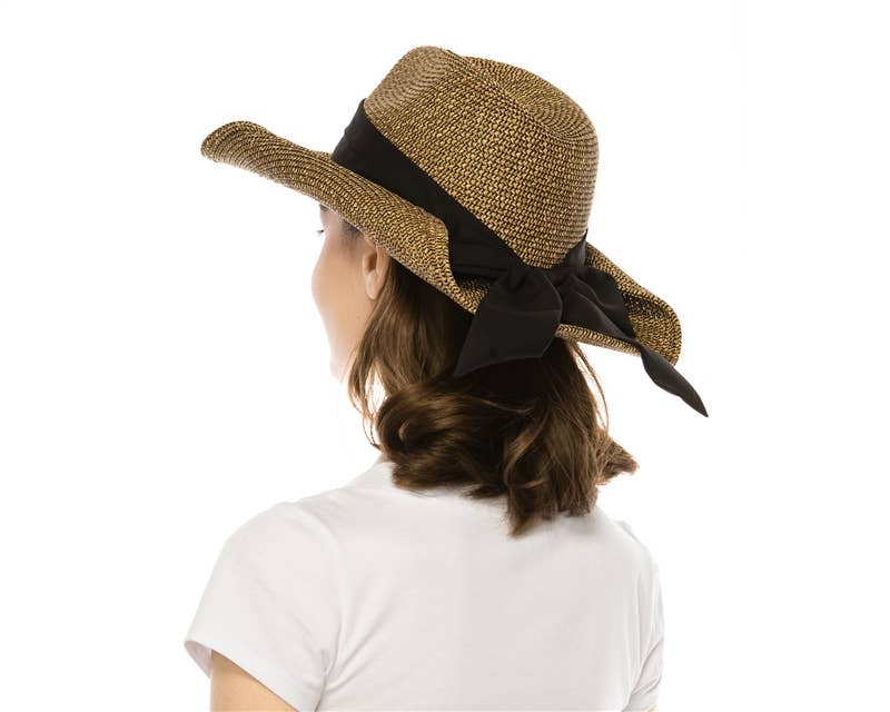 Packable Straw Cowgirl Hat W/ Bow - 2 Colors: Natural/Blush