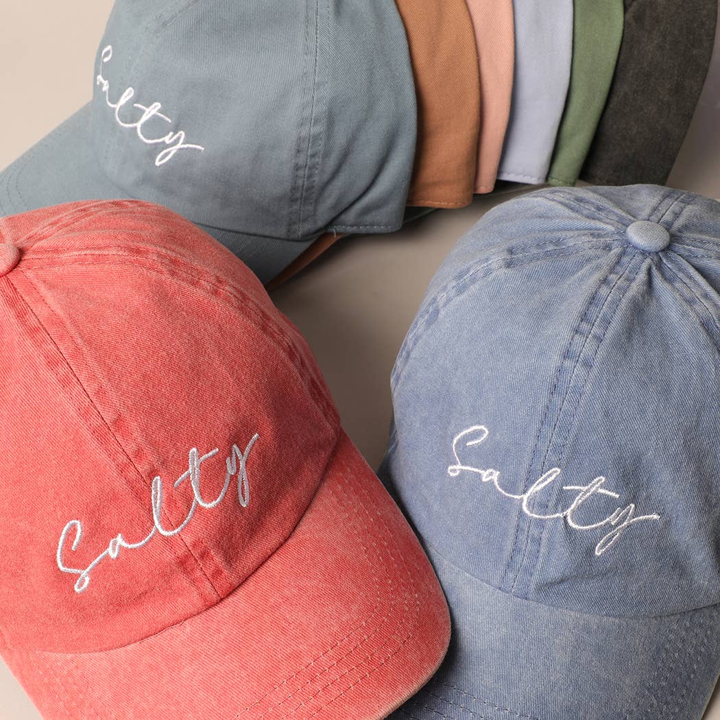 Salty Lettering Embroidery Baseball Cap: One Size / DENIM BLUE