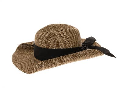 Packable Straw Cowgirl Hat W/ Bow - 2 Colors: Natural/Blush