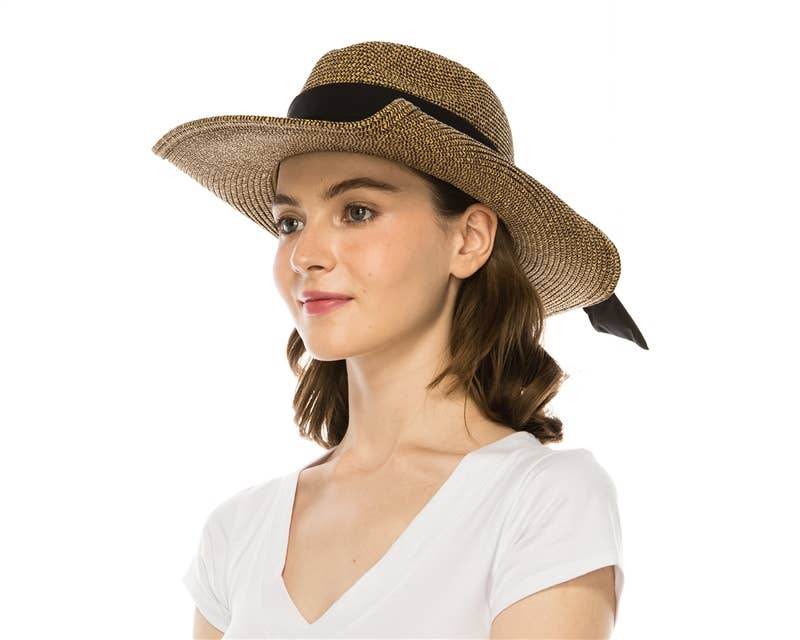 Packable Straw Cowgirl Hat W/ Bow - 2 Colors: Natural/Blush