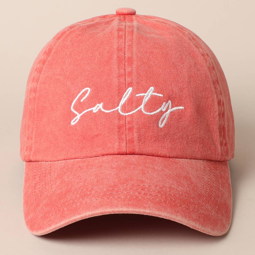 Salty Lettering Embroidery Baseball Cap: One Size / HOT PINK