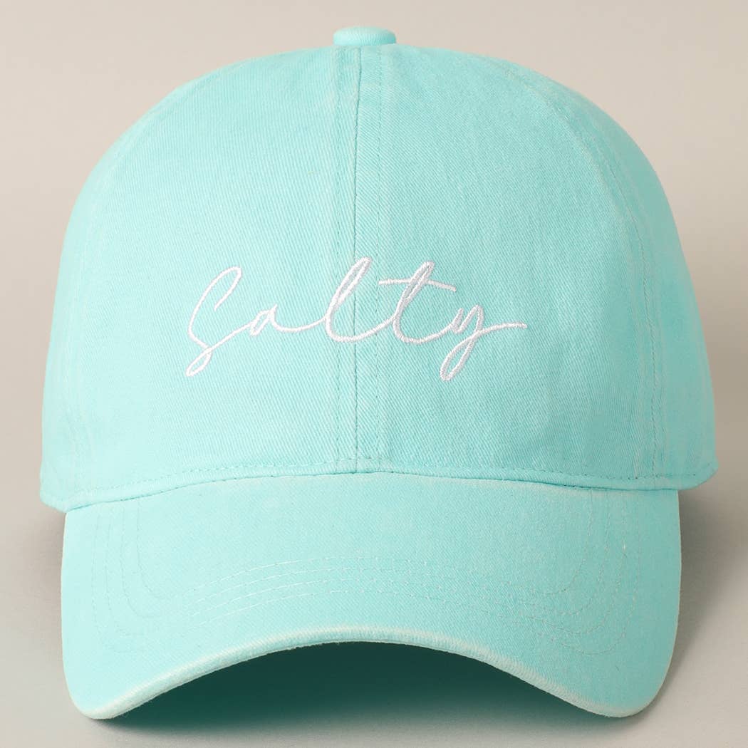 Salty Lettering Embroidery Baseball Cap: One Size / HOT PINK