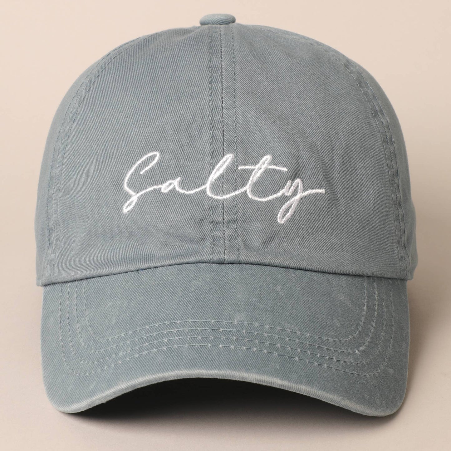 Salty Lettering Embroidery Baseball Cap: BLACK / One Size