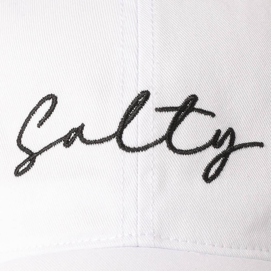 Salty Lettering Embroidery Baseball Cap: BLACK / One Size