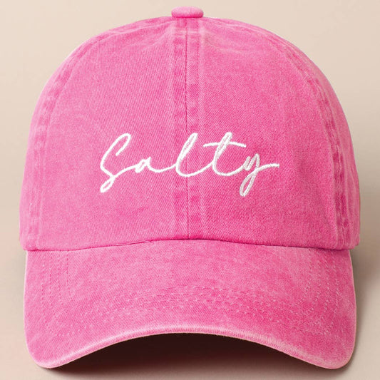 Salty Lettering Embroidery Baseball Cap: One Size / HOT PINK