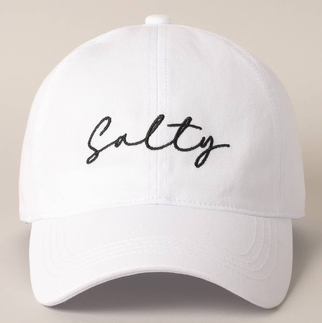 Salty Lettering Embroidery Baseball Cap: BLACK / One Size