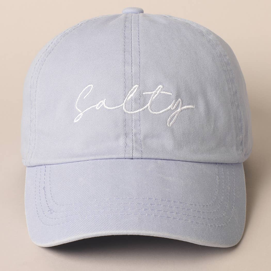 Salty Lettering Embroidery Baseball Cap: BLACK / One Size