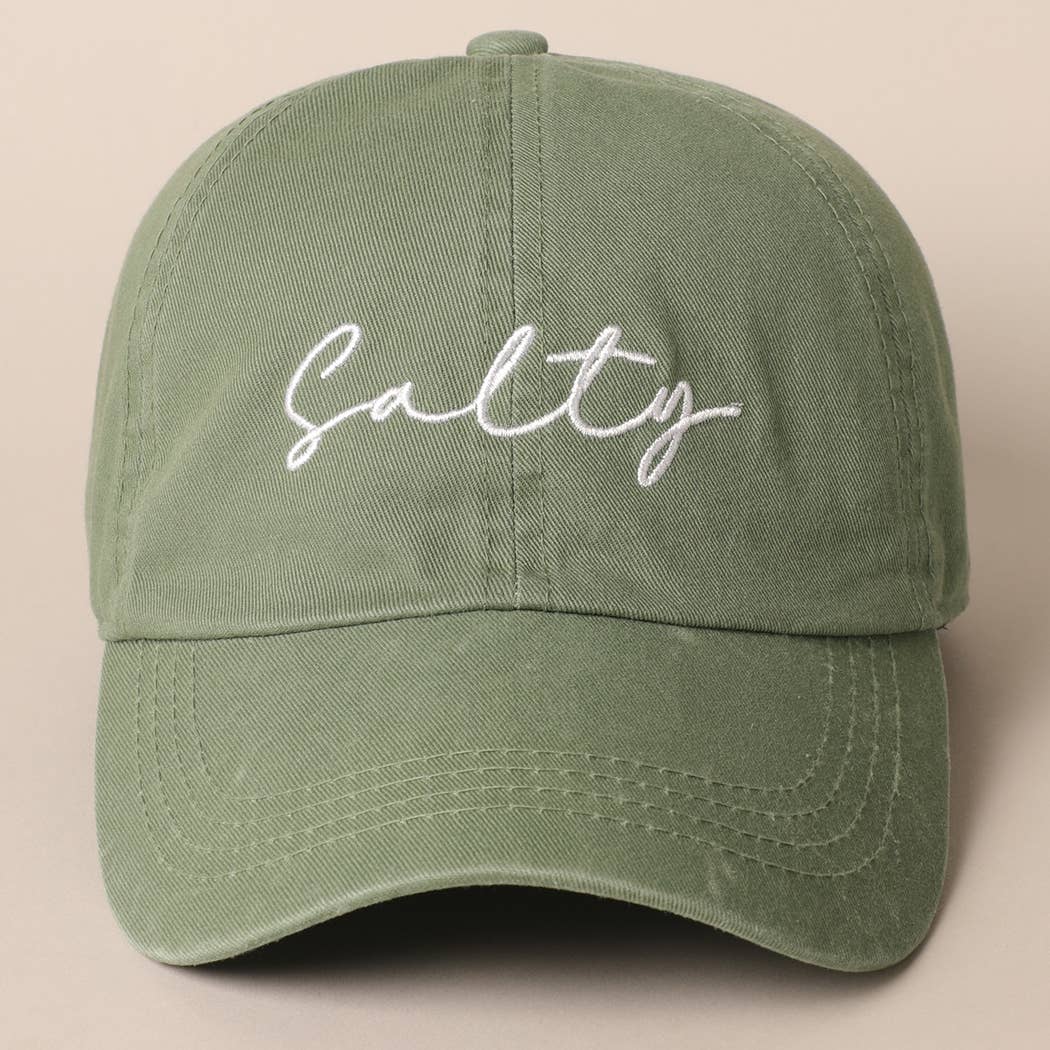 Salty Lettering Embroidery Baseball Cap: BLACK / One Size