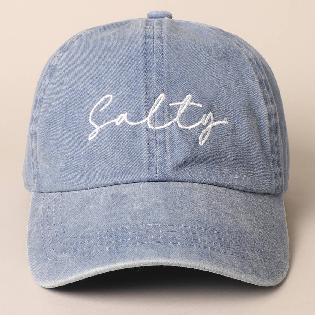 Salty Lettering Embroidery Baseball Cap: BLACK / One Size