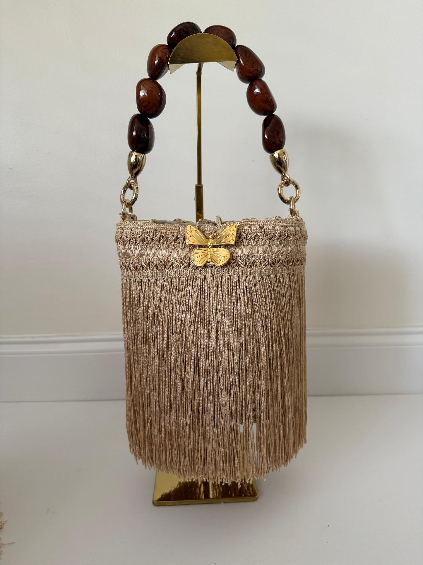 Iraca Palm Mini Tote French Beige + Butterfly Charm