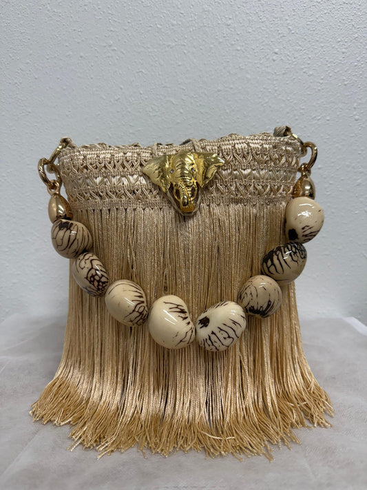 Iraca Palm Mini Tote French Beige + Elephant Charm