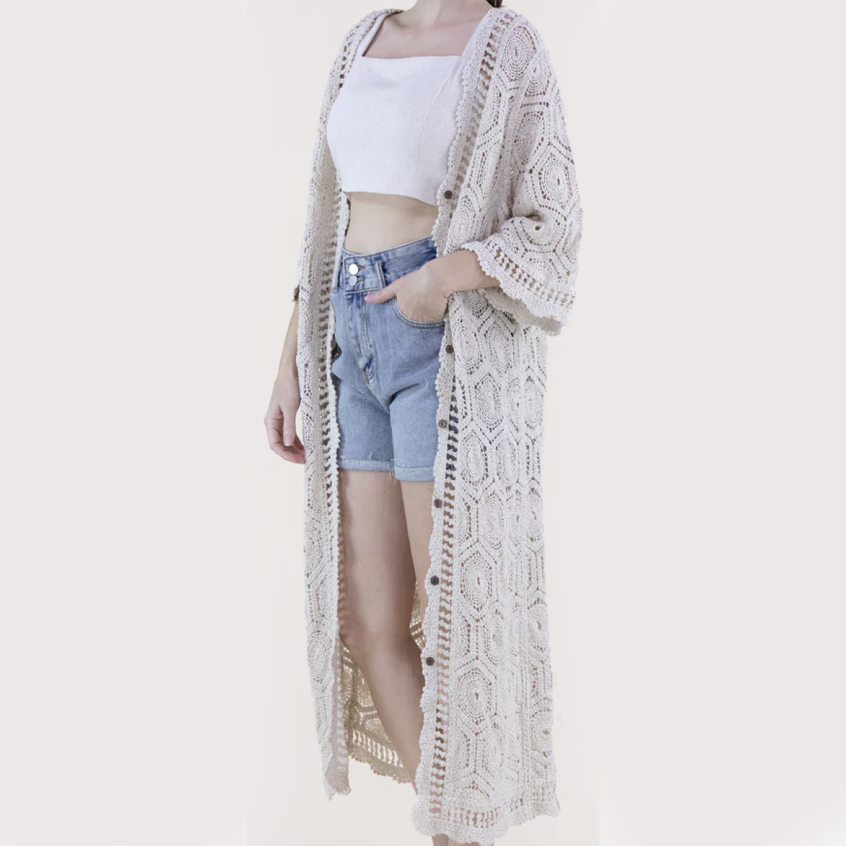 Crochet Beige Kimono