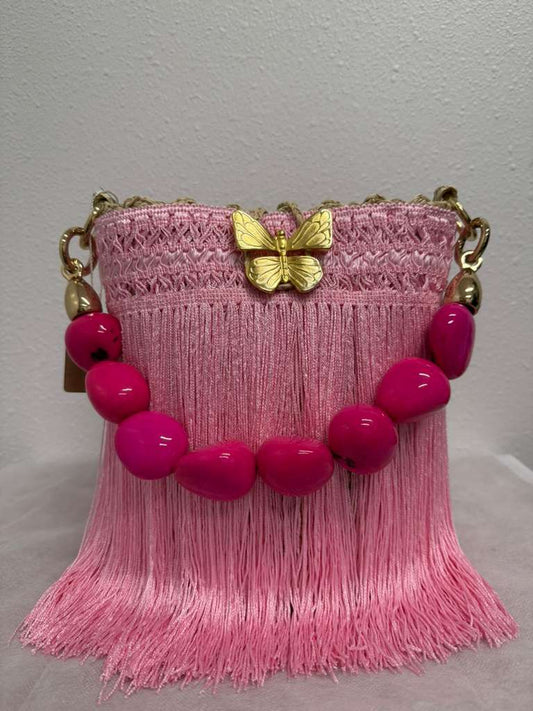 Iraca Palm Mini Tote French Pink + Butterfly Charm