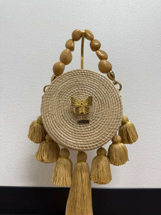 Iraca Palm flat raw Gold Tassels + Butterfly Charm