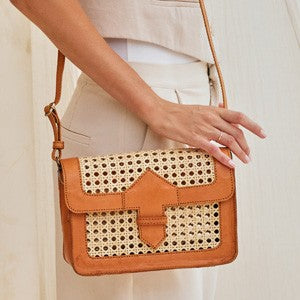 Rattan and Leather Crossbody