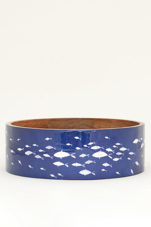 School of Fish Enameled Wooden Bowl
