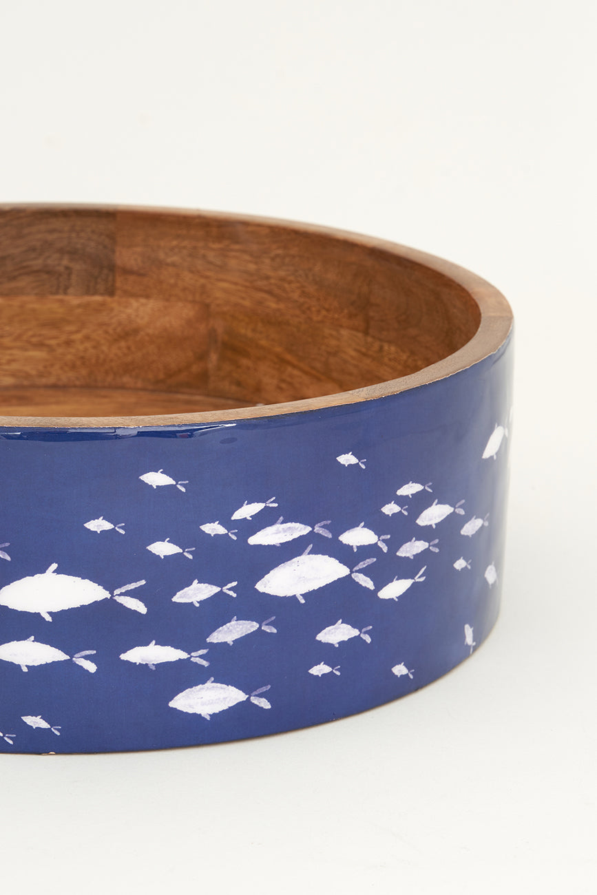 School of Fish Enameled Wooden Bowl