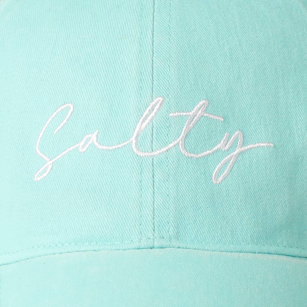 Salty Lettering Embroidery Baseball Cap: BLACK / One Size