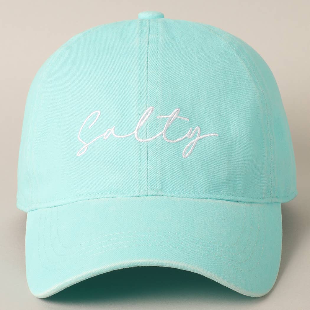 Salty Lettering Embroidery Baseball Cap: BLACK / One Size