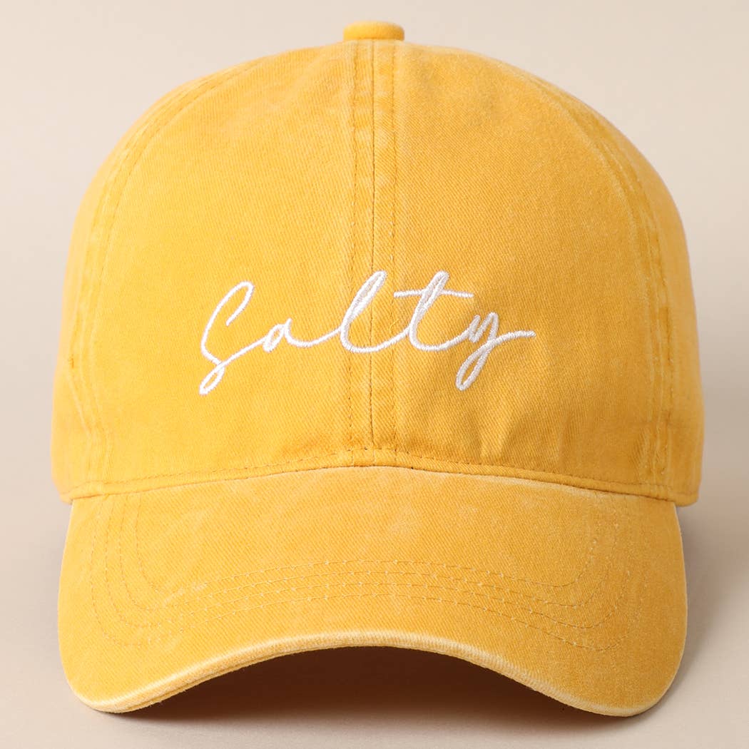 Salty Lettering Embroidery Baseball Cap: BLACK / One Size